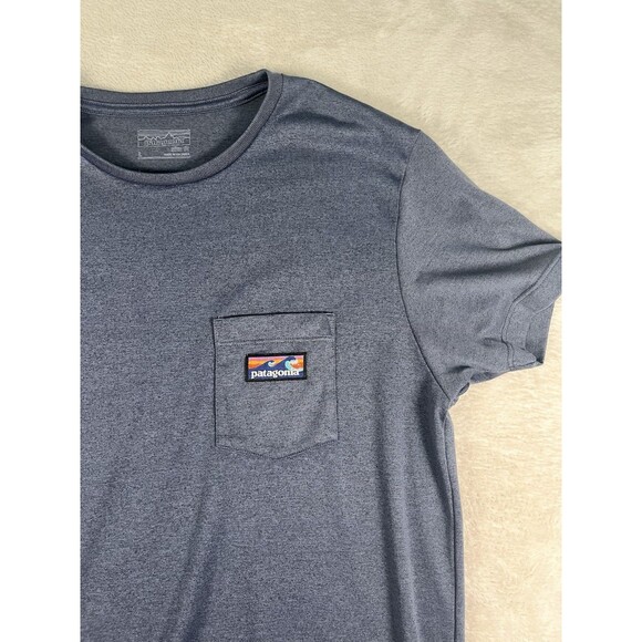 Patagonia Shirt Men's Large Blue Gray Slim-Fit Hybrid Pocket Responsibili-Tee - Picture 2 of 8